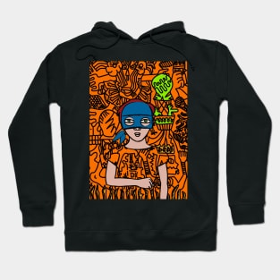 Discover the Unique 13 NFT: FemaleMask Character with Green Eyes, Light Skin, and Doodle Art Hoodie